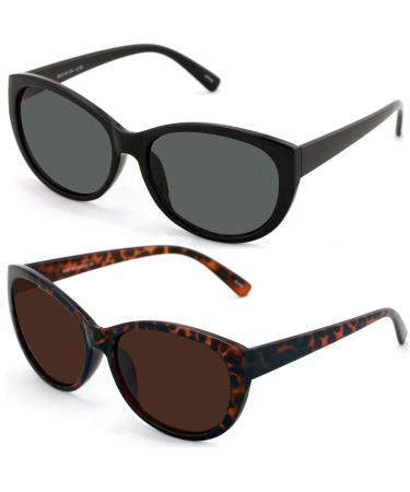 2 Pairs Women Outdoor Reading Sunglasses Oversized Full Lens Readers Leopard 1 Black 1 Tortoise 1.75 x