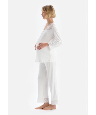 Dagi Women's Viscose Maternity Pyjama Set Ecru 2XL - Comfortable and Stylish Maternity Sleepwear - Buy Online on GoSupps.com