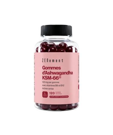 Gommes l Ashwagandha KSM-66 avec Vitamines B6 et B12-1500 mg de Racine d Ashwagandha (120 mg d Extrait par Gomme) - 120 Gommes V ganes Go t Cerise - 4 Mois d Approvisionnement Zenement