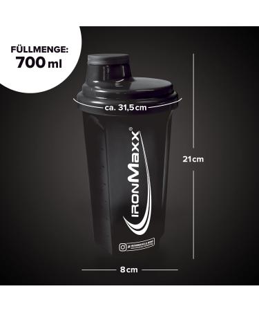 Ironmaxx Protein Shaker Black 700ml | BPA & DEHP Free Dishwasher Safe | With Rotating Clasp Sieve & Measurement Scale - Buy Online on GoSupps.com