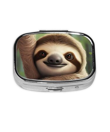 Cute Sloth Printing 2 Compartment Small Pill Case Cute Small Pill Box Purse Pill Boxs Travel Pill Organizer for Pocket Purse and Travel Gifts