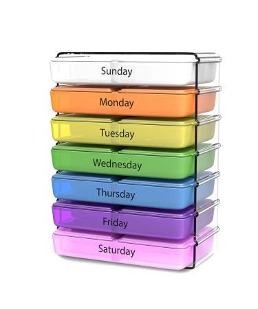 Daily Pill Organizer- 7 Day Weekly Compact Prescription and Vitamin Organizers- 4 Times a Day Breakfast Lunch Dinner and Bedtime 7 Day Medicine Holder