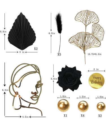 Boho Happy Birthday Cake Toppers Balls Cake Decorations with Palm Leaves Ginkgo Leaves for Birthday Party Wedding Baby Shower Boho Themed Party Supplies (Black) - Buy Online on GoSupps.com