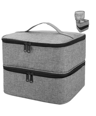 Adertos nail polish storage pocket double layer nail polish bag waterproof nail polish organizer gray nylon cosmetic bag make -up organizer for 30 bottles nail lamp nail accessories nail dryer