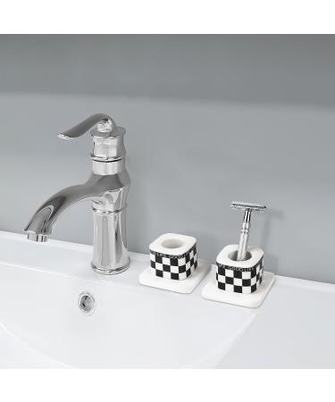 Linkida 2-Pack Ceramic Razor Plane Stand & Diatomite Mat | Men's Double Edge Safety Razor Holder | Compatible with Vikings & Merkur - Black & White Checked - Buy Online on GoSupps.com