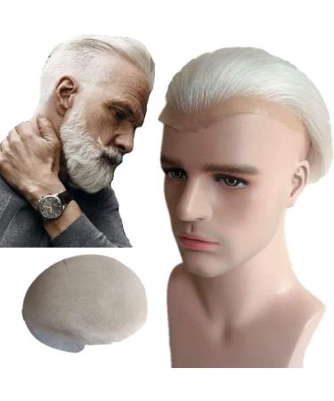 Gray white Human Hair Toupee for men NLW European human hair pieces for men Hair unit replacement System Man piece soft (White-Full Lace base) #White Full Lace - Buy Online on GoSupps.com