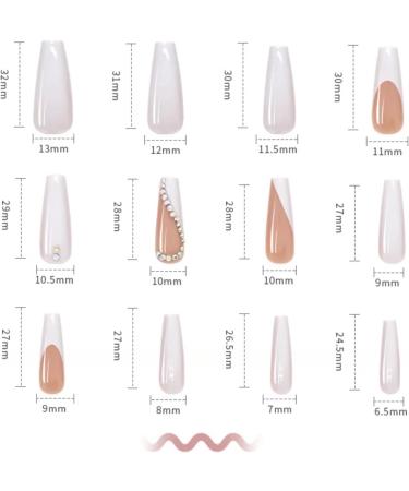 White French Fake Nails with Rhinestones and Sequins | Long Stick on False Nails Art Kit - Buy Online on GoSupps.com