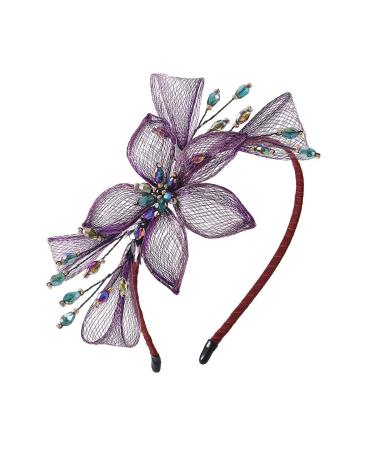 IYOU Copper Wire Wedding Headband Purple Flower Bridal Hair Bands Crystal Headpiece Prom Bridesmaid Bride Hair Accessories for Women