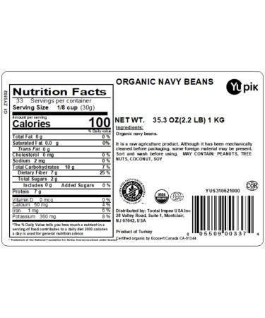 Yupik Organic Navy Beans 2.2 lb - Non-GMO, Vegan, Gluten-Free - Buy Online on GoSupps.com