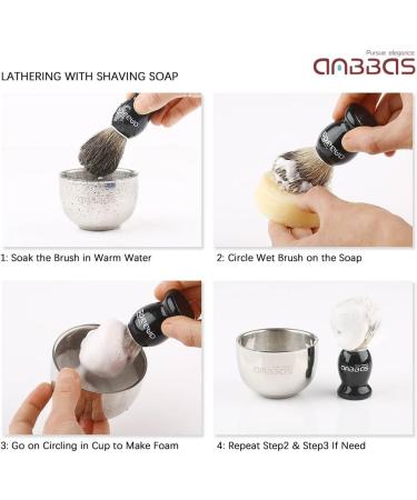 Anbbas Black 3pcs Pure Badger Hair Shaving Set with Wooden Handle and Stand - Buy Online on GoSupps.com