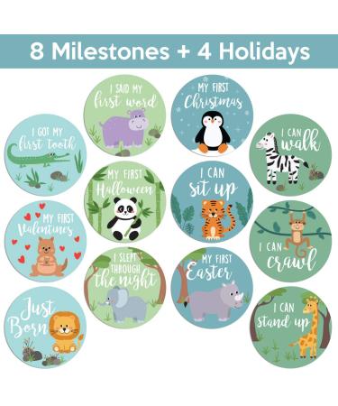 Zoo Animals Baby Monthly Stickers - Jungle Milestone Set for Boy/Girl | Unisex Safari Newborn Monthly Milestones (Set of 24) - Buy Online on GoSupps.com