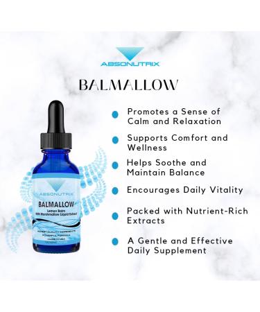 Absonutrix Balmallow 390 mg 4 FL OZ Liquid 302 Servings Made in USA Plant-Based Ingredients Echinacea Extract Lemon Balm Extract Gluten-Free Non-GMO - Buy Online on GoSupps.com