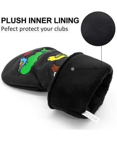Montela Colorful Birdie Golf Club Head Covers - Driver, Fairway Wood, Hybrid Headcovers - Leather Putter Covers - Black - Buy Online on GoSupps.com