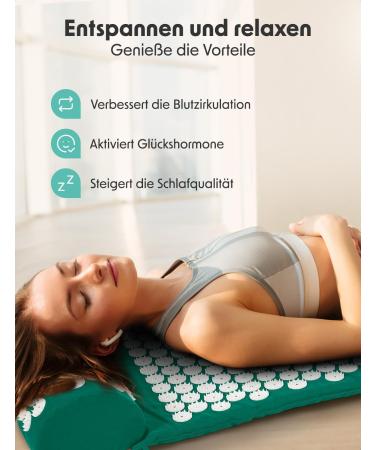 Lifegoods Acupressure Mat with Pillow - Battery-Powered Massage & Acupuncture Mat for Back Pain Relief - Green & White - Buy Online on GoSupps.com