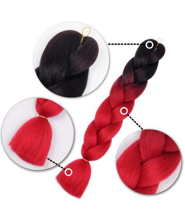AIDUSA Ombre Braiding Hair 24 Inch 100g 5pcs Synthetic Afro Jumbo Extensions - Black to Red | Women's Hair Twist Crochet Braids - Buy Online on GoSupps.com