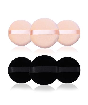 6 Pieces Powder Puffs Cotton Makeup Puffs for Loose Powder Mineral Powder Cosmetic Foundation - 2.36 inch/6 cm Soft Round Powder Puffs Makeup Face Sponges for Face and Body - Black and Nude