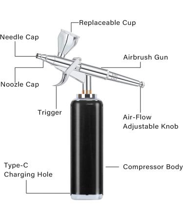 I-BEAUTEE 27PSI Wireless Portable Airbrush Kit | Rechargeable Cordless Mini Airbrush for Barber, Painting, Nail Art, Makeup & Tattoo - Black - Buy Online on GoSupps.com