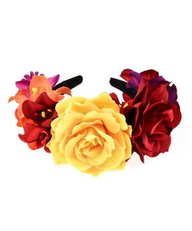 Winslet Flower Headband Wedding Hair Wreath Crown - Women Girls Flower Wreath Hair for Wedding Party Red Rose