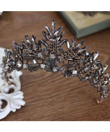 Gothic Black Crown for Women - Baroque Crystal Bridal Tiara | Retro Halloween Head Jewelry - Buy Online on GoSupps.com