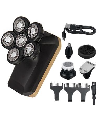 Electric Razor for Men 6 in 1 Rechargeable Electric Shaver LCD Display 6 Floating Heads Bald Wet and Dry Electric Shaver Razor Grooming Kit for Men Gold