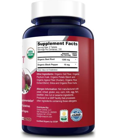 NusaPure Beet Root 350mg Organic Tablets - 200 Vegetarian USDA Non-GMO & Gluten-Free with Black Pepper - Buy Online on GoSupps.com