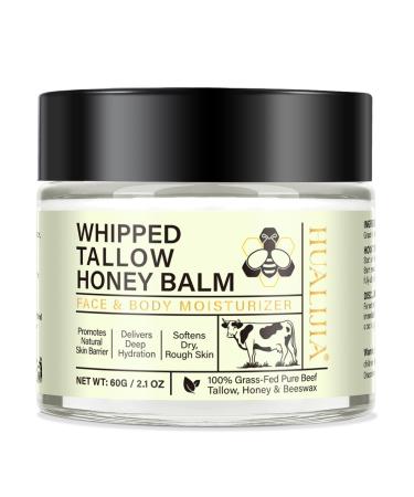 HUALIJIA Beef Tallow for Skin Organic Tallow and Honey Balm Tallow Face Moisturizer Grass Fed Whipped Beef Tallow with Honey Beeswax - Deeply Hydrates and Moisturizes Face Body Unscent No Greasy