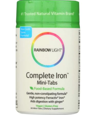 Rainbow Light - Complete Iron Mini-Tabs, Gently Encourages Healthy Iron Levels by Promoting Iron Absorption with Ferractiv Iron, Vitamin C and Ginger, Vegan, Gluten-Free, Non-Constipating, 60 Tablets