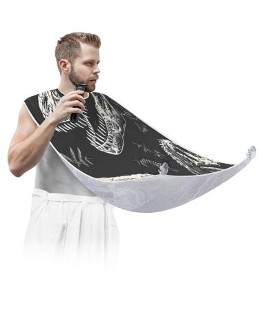 Skeleton Dinosaur Beard Bib Apron Beard Hair Catcher for Men Shaving Fathers Day Anniversary Christmas Gifts for Dad Husband Beard Bib with 2 Suction Cups