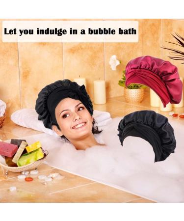 WUBAYI 2PCS Satin Bonnet Silk Bonnet Hair Wrap for Sleeping Hair Bonnet for Bath Tie Band for Women Long Curly Braid Hair Black Red - Buy Online on GoSupps.com