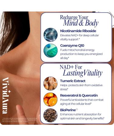 VIVIDAURA LIFE SCIENCE NAD Supplements for Women - Radiance Formula with Resveratrol CoQ10 Turmeric & BioPerine - Cellular Renewal Supplement for Women - NMN Alternative - 60 Capsules - Buy Online on GoSupps.com