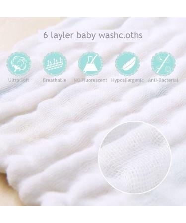 10-Pack Hmlike Muslin Squares Baby Wash Cloths - 100% Organic Cotton, 6 Layers, Extra Soft - 13x13 - Unisex - Buy Online on GoSupps.com