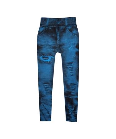 BUIgtTklOP Women's Casual Pants Imitation Denim Print Leggings High Waist Tummy Control Slim Stretch Cropped Yoga Pants Light Blue 3X-Large