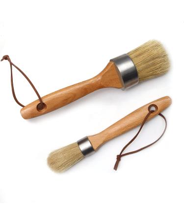 2PCS Chalk Paint Wax Brush Set for Furniture, Round Paint Brushes for Stencils, Wood Projects, Wax Finishing,Milk Paint - Dark or Clear Soft Wax, Natural Bristles