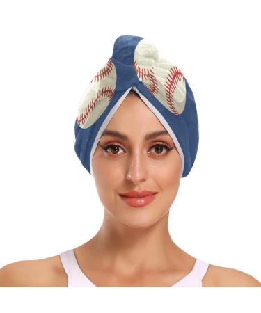 Baseball Blue Hair Towel 2 Pack Super Absorbent Hair Drying Towel Quick Dry Hair Turbans Head Towel with Button Twisty Wrap for Women Girls