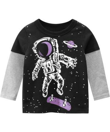 Kids Black Galaxy Spaceman Print Long Sleeve T-Shirt for Toddler Boys & Girls 4-5T - Buy Online on GoSupps.com