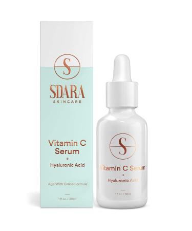Sdara Skincare Vitamin C Serum for Face with Hyaluronic Acid 5% - 1 fl oz Skin Brightening Face Serum to Reduce the Look of Sun Age and Dark Spots Vitamin C Serum with Hyaluronc Acid