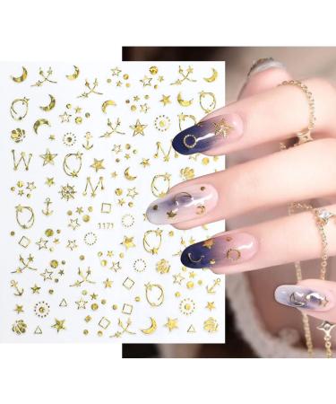 10 Sheets Moon and Star Nail Art Stickers - Self-Adhesive Metallic Decals for Acrylic Nails - DIY Manicure Decoration for Women and Girls - Buy Online on GoSupps.com