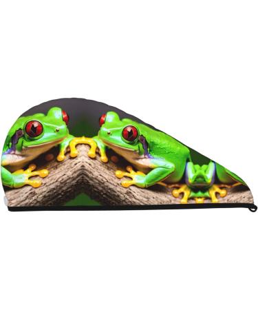 Cute Red Eyes Tree Frogs Coral Velvet Dry Hair Cap | Unisex Wet Towel Wrap for Bathroom Pool Beach & Home - Buy Online on GoSupps.com