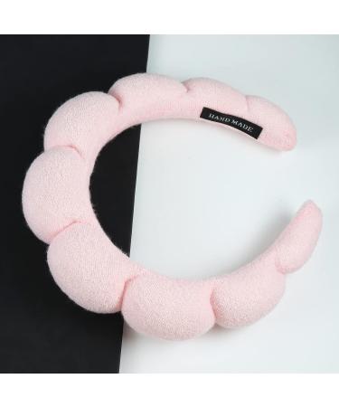 HOYDATE Puffy Spa Headband for Women - Pink | Soft & Padded Hairband for Makeup Removal, Shower, Skincare - Non Slip Sponge & Terry Towel Hair Band - Buy Online on GoSupps.com