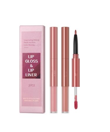 3PCS Matte Liquid Lipstick and Lip Liner Kit 2-IN-1 Pigmented Lip Gloss and Lip Liner Set Long-Lasting and Waterproof One Step Lips Makeup Kits (Set 01)
