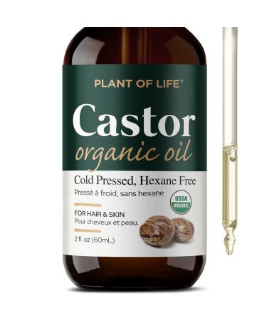 Castor Oil by Plant of Life - USDA Organic 100% Pure Cold-Pressed Hexane-Free - Strengthen Repair for Hair Eyebrow Eyelash - (2oz (60mL))