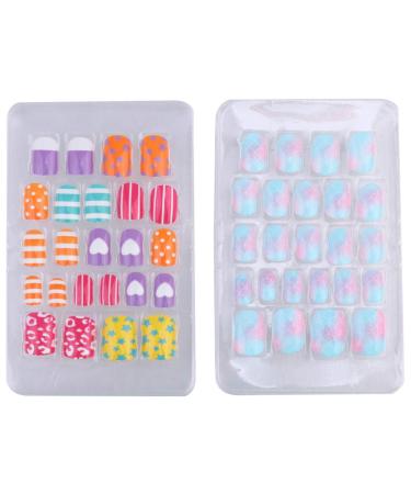 Lurrose Kids False Nail Press on Pre-glue Full Cover Acrylic Artificial False Nail Tips for Kids Girls 2 Boxes