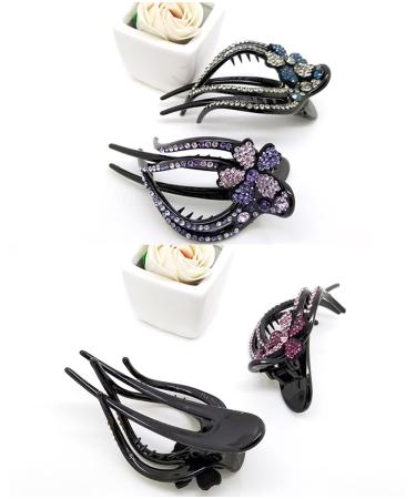 Yusier 2PCS Heart-Shaped Rhinestone Hair Clips - Plum Blossom-C | Women's Duckbill Ponytail Barrettes for Decorative Hair - Buy Online on GoSupps.com