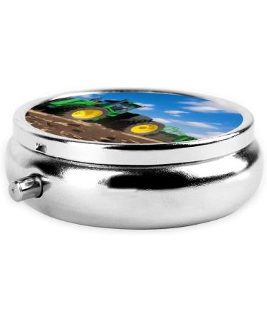 Tractor Farm Portable Metal Pill Box - Round Mini 3-Compartment Travel Organizer | Hinged Design for Small Pills - Must-Have Travel Accessory - Buy Online on GoSupps.com