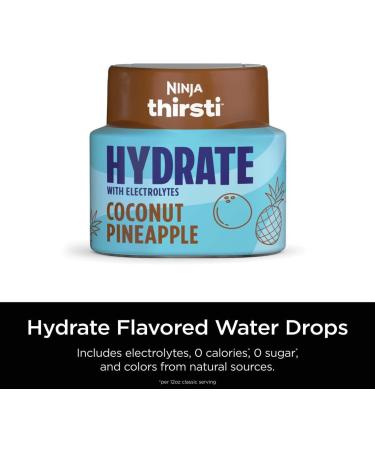 Ninja Thirsti HYDRATE Coconut Pineapple Flavoured Water Drops with electrolytes and contain 0 calories* 0 sugar* (*per 12oz classic serving). Turn water into refreshing fruit-flavoured sparkling or still drinks with Ninja Thirsti Hydrate Flavoured Water D - Buy Online on GoSupps.com