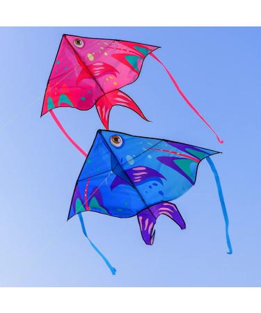 XENTUMI Fish Kite 2 Pack with String Kites for Kids & Adults Easy to Fly and Assemble Beach Kite for Kids 4-8 8-12 Kites for Beginner Girls and Boys Delta Kites for Toddlers Age 3-5 Blue and Pink