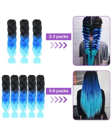 Aomig Ombre Braids Extensions - 2PC Artificial Hair for Braiding 24 Strands Black/Royal Blue/Sky Blue for Box Braids - Buy Online on GoSupps.com