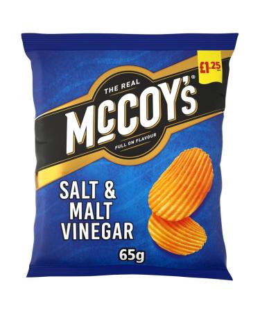 McCoy's Salt & Malt Vinegar Ridge Cut Crisps 65g - Box of 20 (Price Marked)
