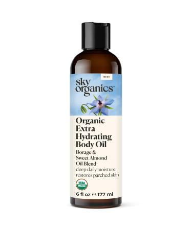 Sky Organics Body Oil Extra Hydrating & Nourishing Organic Skin Care with Borage Oil Acai & Sweet Almond Oil Moisturizing Massage Oil Refreshing Orange & Spearmint Scent 6 fl oz