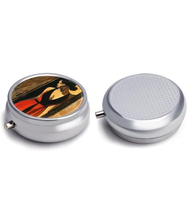 Decorative Round Pill Box - Red Dress Print 3 Compartment Metal Organizer Portable Pocket Medicine Case - Buy Online on GoSupps.com